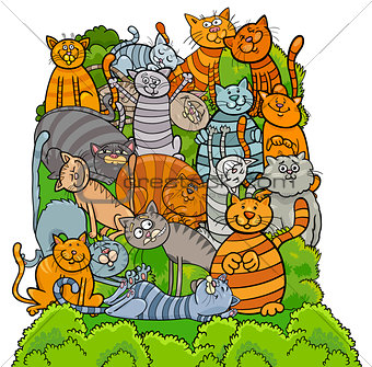 cat characters group cartoon illustration