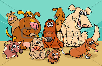 funny dog characters group cartoon illustration