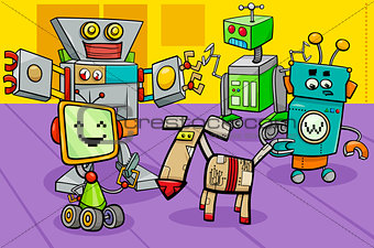 robot characters group cartoon illustration
