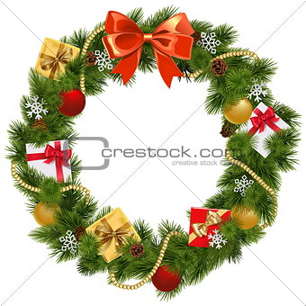 Vector Christmas Wreath with Red Bow