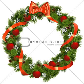 Vector Christmas Wreath with Red Decorations