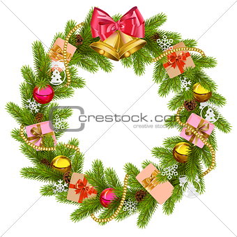 Vector Fir Wreath with Christmas Bell