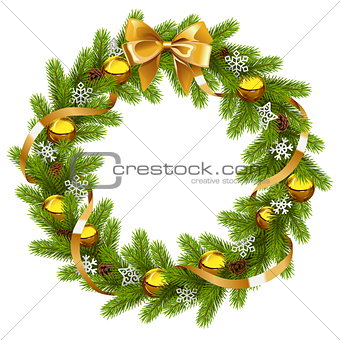Vector Fir Wreath with Golden Decorations