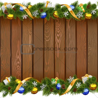 Vector Seamless Christmas Board with Golden Ribbon