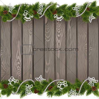 Vector Seamless Christmas Old Board with White Decorations