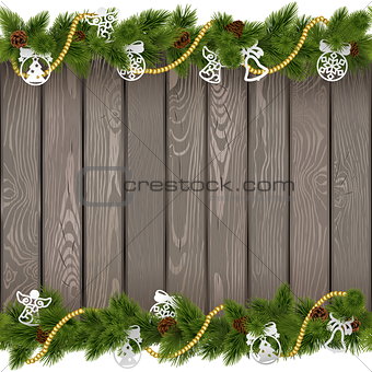 Vector Seamless Christmas Old Board with Paper Decorations