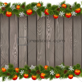 Vector Seamless Christmas Old Board with Red Balls