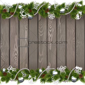 Vector Seamless Christmas Old Board with Silver Decorations
