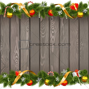 Vector Seamless Christmas Old Board with Decorations