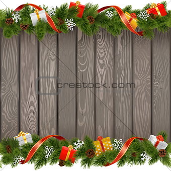 Vector Seamless Christmas Old Board with Gifts