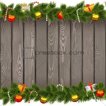Vector Seamless Christmas Border with Lollipop on Old Board