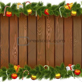 Vector Seamless Christmas Border with Lollipop on Wooden Board