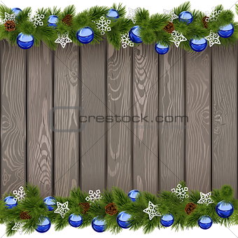 Vector Seamless Christmas Old Board with Blue Balls