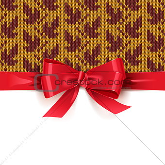 Vector Gift Bow with Autumn Knitted Pattern 2
