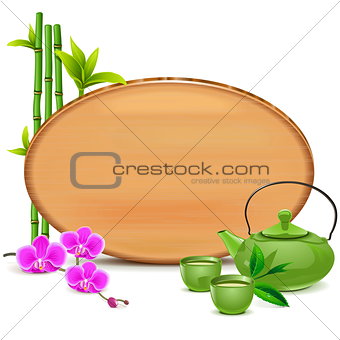 Vector Wooden Board with Green Teapot