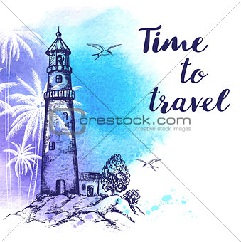 Travel background with lighthouse