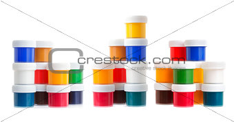 Gouache in jars isolated on white background