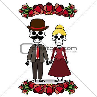 two skeletons with flowers