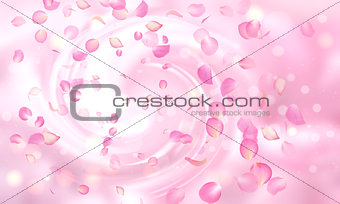 Vector delicate background with falling pink rose petals