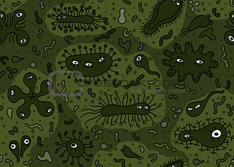 Hand drawn seamless bacterium pattern. Vector illustration