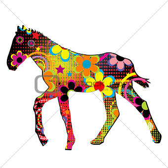 Foal silhouette with flowers and dots pattern