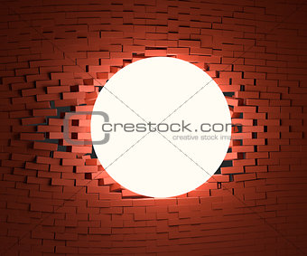 A glowing ball smashed the brick wall