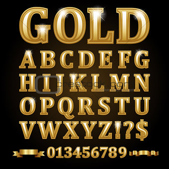 Gold alphabetical letters isolated on black