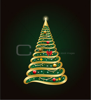 Golden decorative christmas tree with abstract decorations