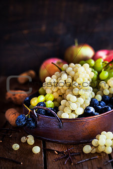 Fresh ripe white, green and purple grape