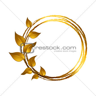 Decorative frame with leaves made in gold color.