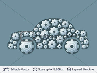 Car silhouette filled with gears.
