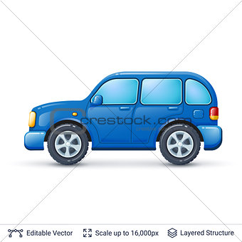 Blue car isolated on white.