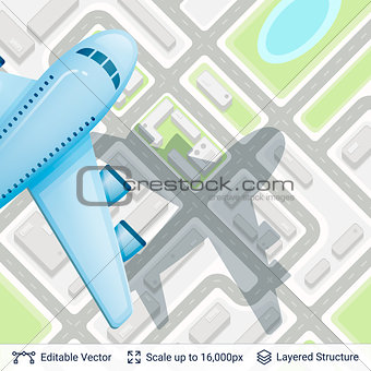Abstract city plan and airplane.