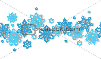 Seamless border snowflakes isolated on white background.