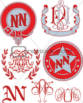 Set of NN monograms and emblem templates