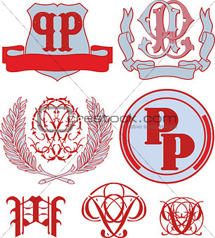 Set of PP monograms and emblem templates