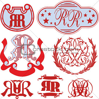 Set of RR monograms and emblem templates