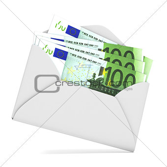 Euros in envelope. 3D