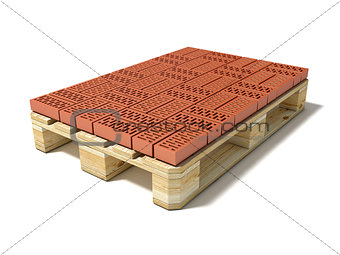 Euro pallet with one row of ceramic bricks. 3D