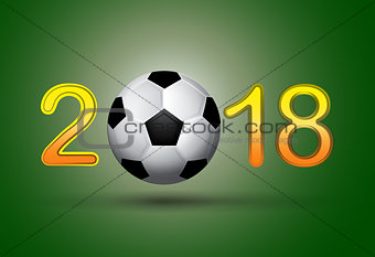 Soccer ball in 2018 digit on green background. 