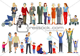 Group of families, Generation together, illustration