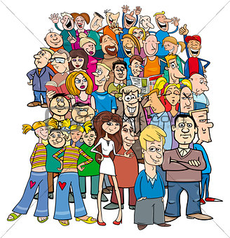 crowd of cartoon people characters