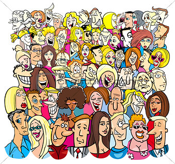large group of cartoon people characters