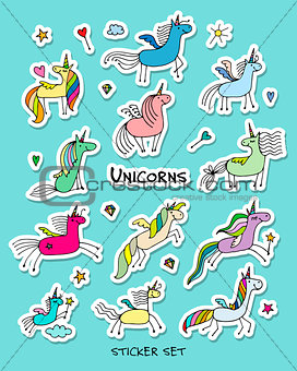 Magic unicorns, stickers collection for your design