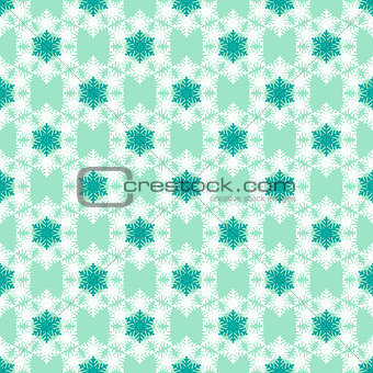 Seamless pattern with snowflakes white green blue