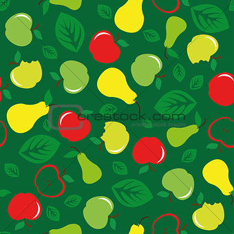 Apple and pear seamless pattern green background