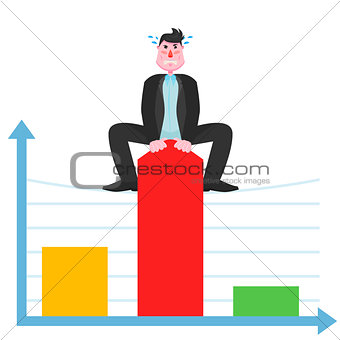 The businessman is on the chart and pulls the indicators upwards