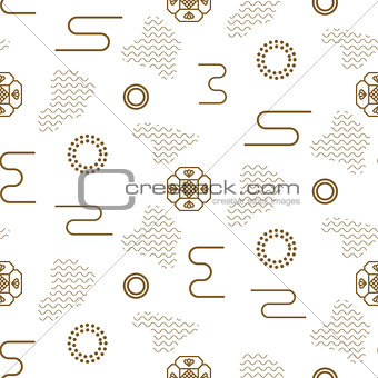 Japanese vector seamless nature pattern in gold line color style.