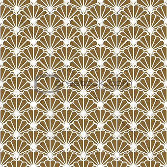 Japanese fan vector seamless pattern in gold line color style.