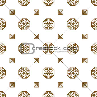 Japan kimono inspired vector seamless pattern in gold line color style.